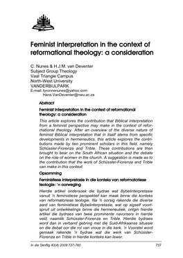 Feminist Interpretation in the Context of Reformational Theology: a Consideration