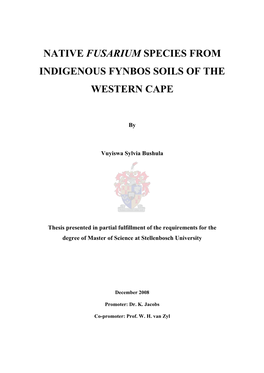 Native Fusarium Species from Indigenous Fynbos Soils of the Western Cape