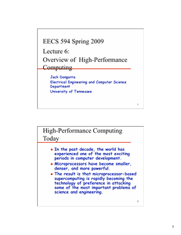 EECS 594 Spring 2009 Lecture 6: Overview of High-Performance Computing