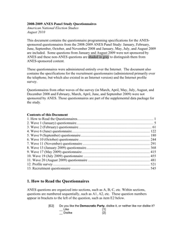 2008-2009 ANES Panel Study Questionnaires American National Election Studies August 2010