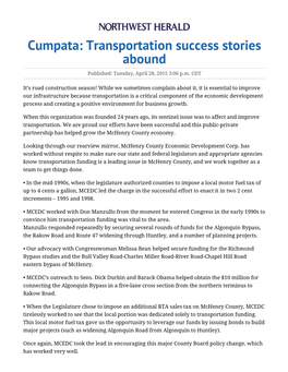 Cumpata: Transportation Success Stories Abound Published: Tuesday, April 28, 2015 3:06 P.M
