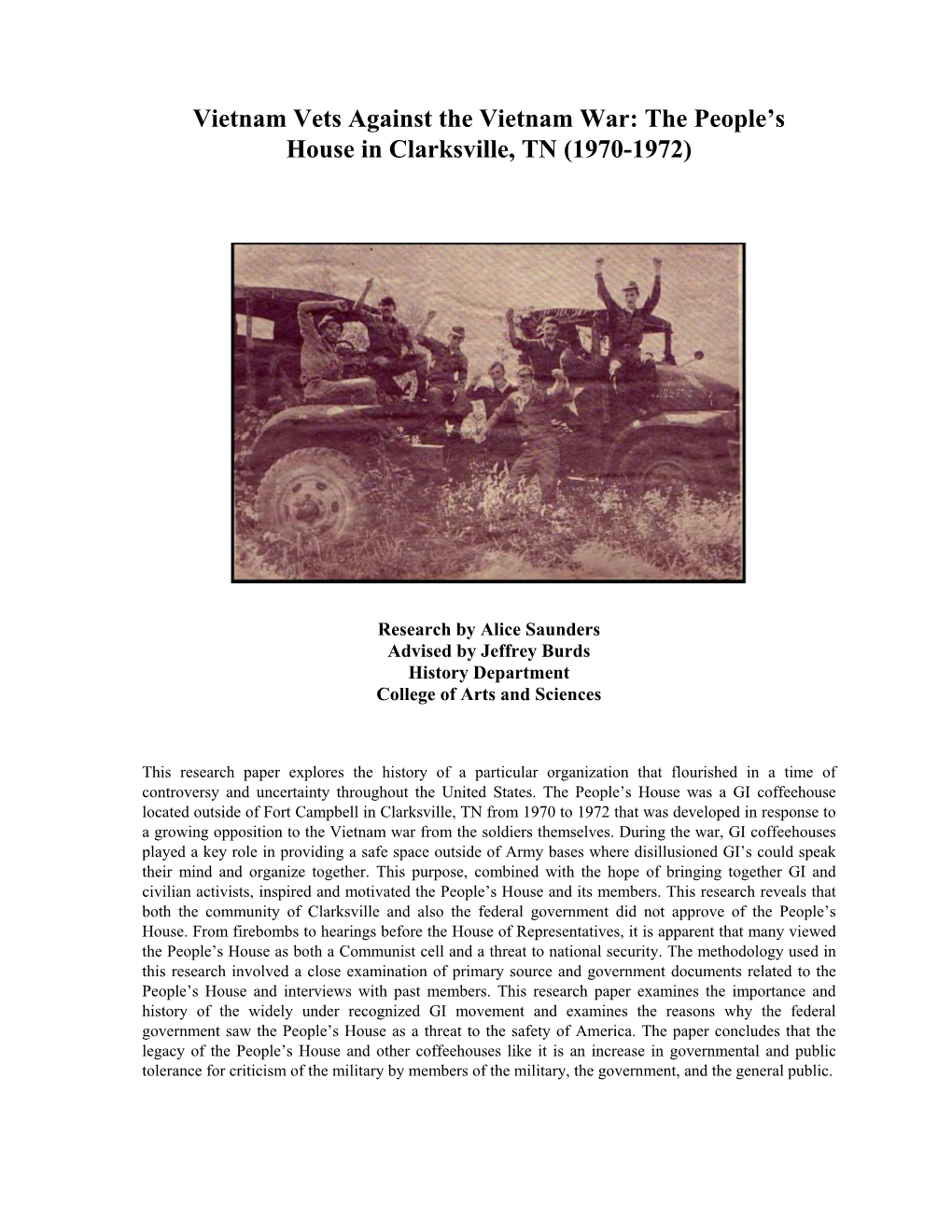 Vietnam Vets Against the Vietnam War: the People's House in Clarksville, TN (1970-1972)