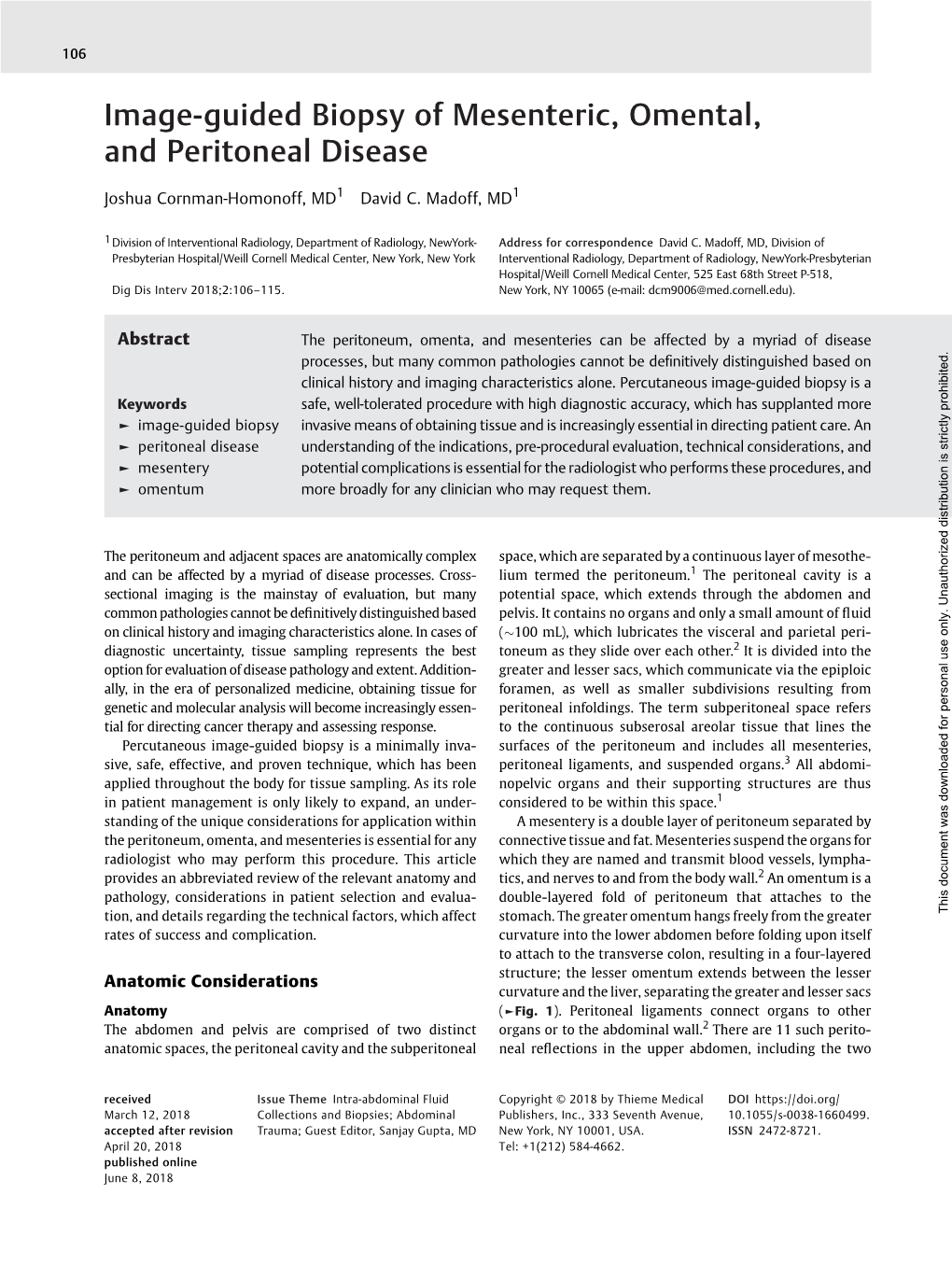 Image-Guided Biopsy of Mesenteric, Omental, and Peritoneal Disease