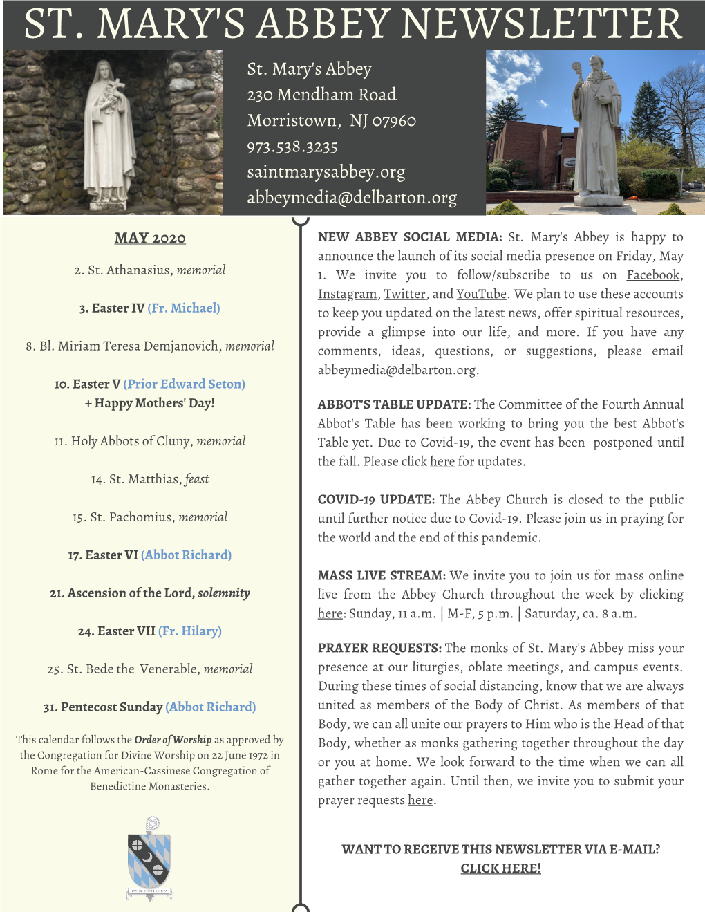 ST. MARY's ABBEY NEWSLETTER St