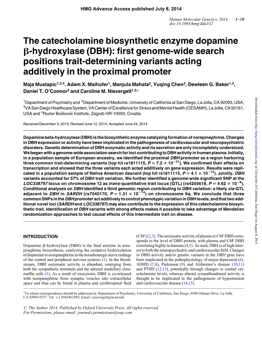 (DBH): First Genome-Wide Search Positions Trait-Determining Variant