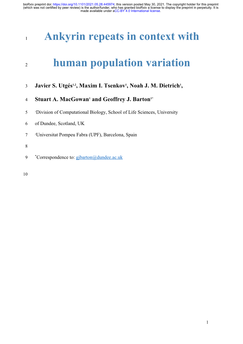 Ankyrin Repeats in Context with Human Population Variation