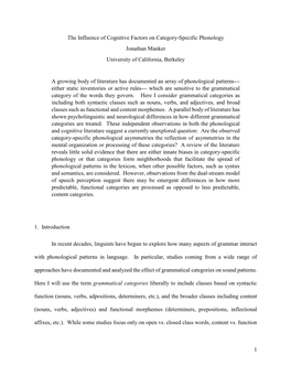 1 the Influence of Cognitive Factors on Category-Specific Phonology