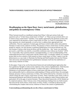 Headbanging on the Open Door: Heavy Metal Music, Globalization, and Politics in Contemporary China