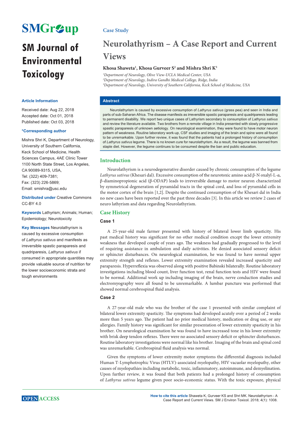 Neurolathyrism – a Case Report and Current Views