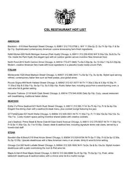 Csl Restaurant Hot List