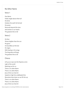 Lyrics for No Other Name