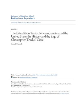 The Extradition Treaty Between Jamaica and the United States: Its History and the Saga of Christopher “Dudus” Coke Kenneth L