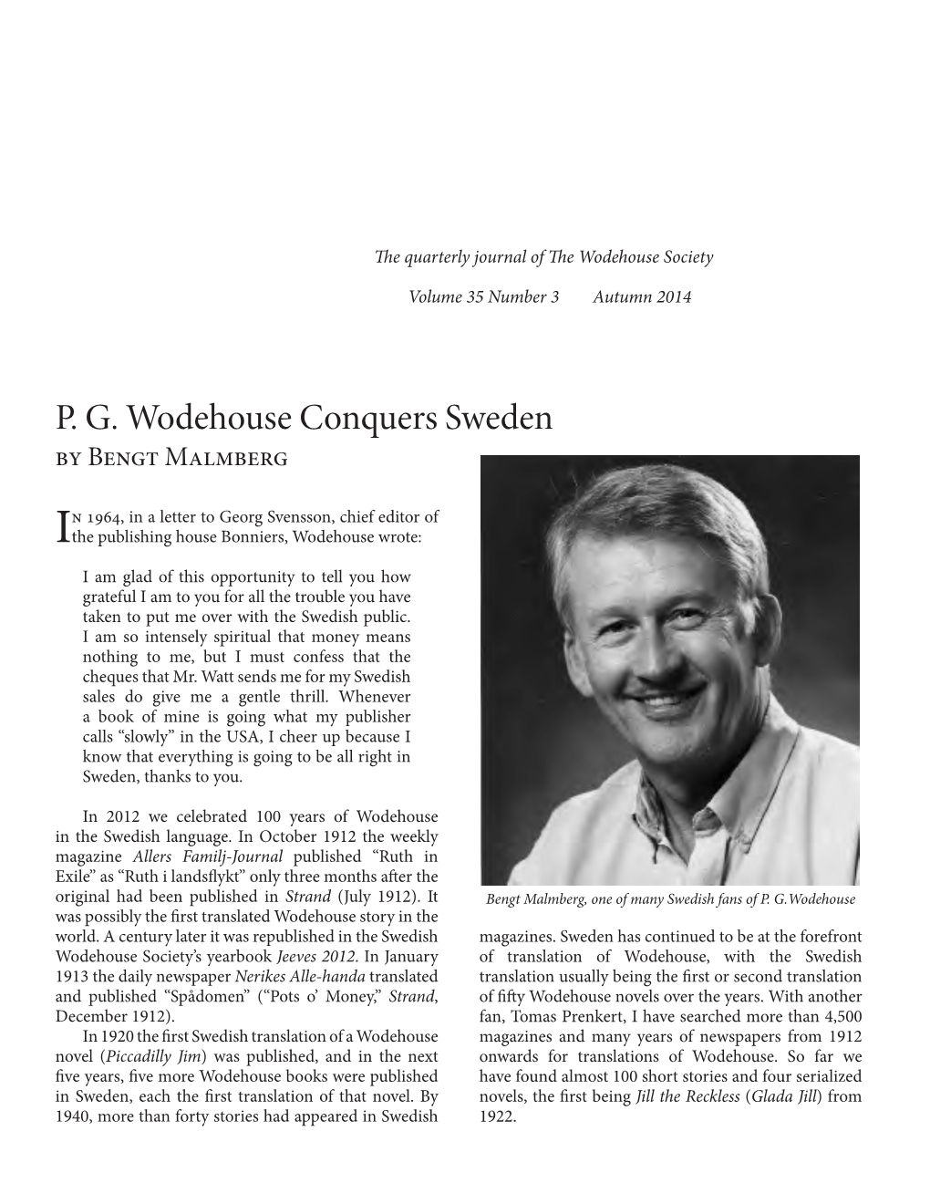 P. G. Wodehouse Conquers Sweden by Bengt Malmberg