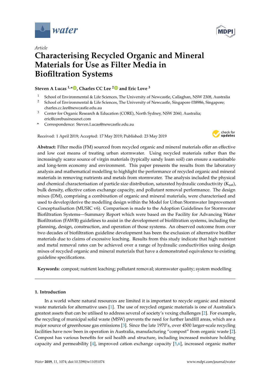 Characterising Recycled Organic and Mineral Materials for Use As Filter Media in Bioﬁltration Systems