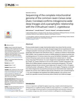 Sequencing of the Complete Mitochondrial