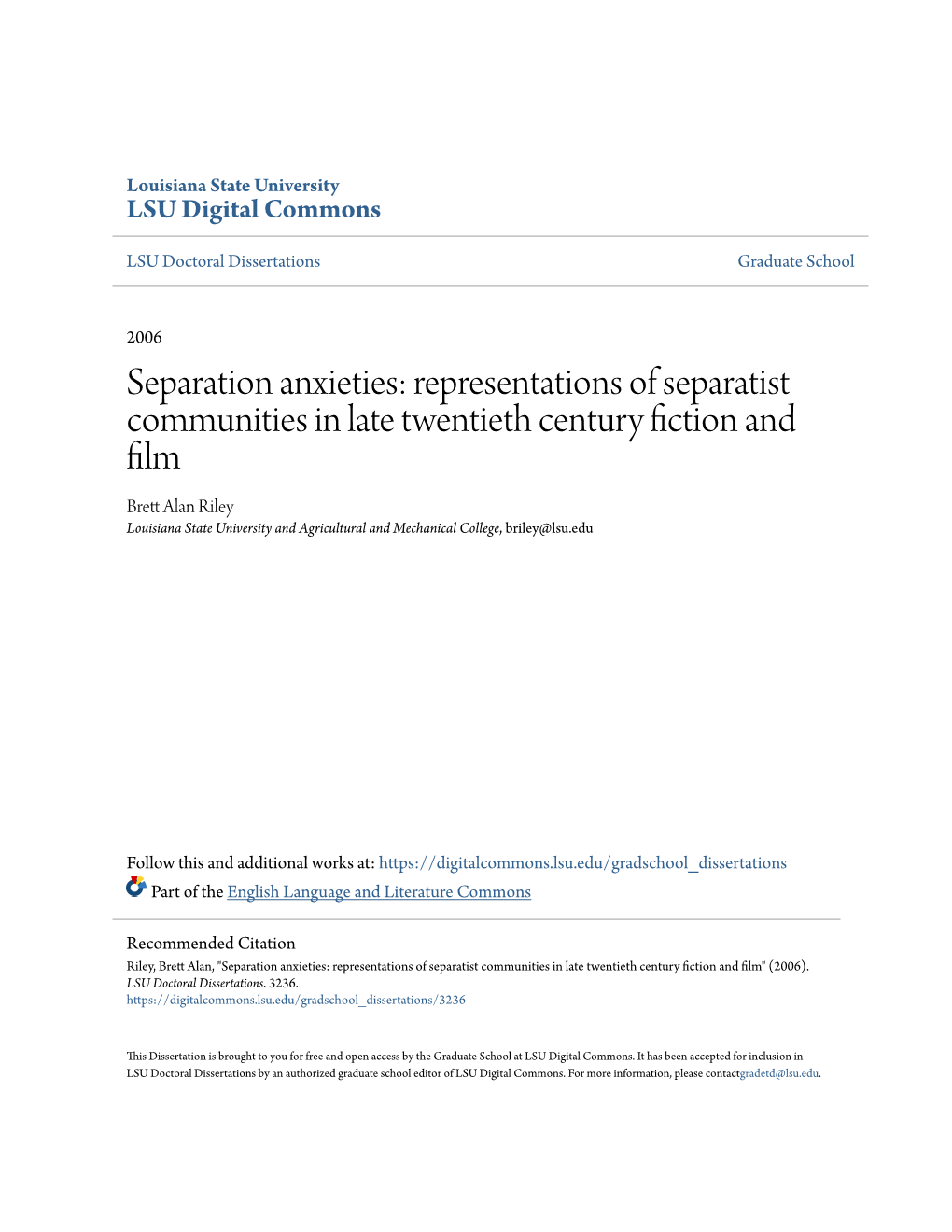 Representations of Separatist Communities in Late Twentieth