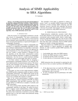 Analysis of SIMD Applicability to SHA Algorithms O