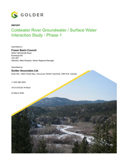 Coldwater River Groundwater / Surface Water Interaction Study - Phase 1