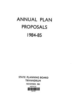 Annual Plan Proposals 1984-85
