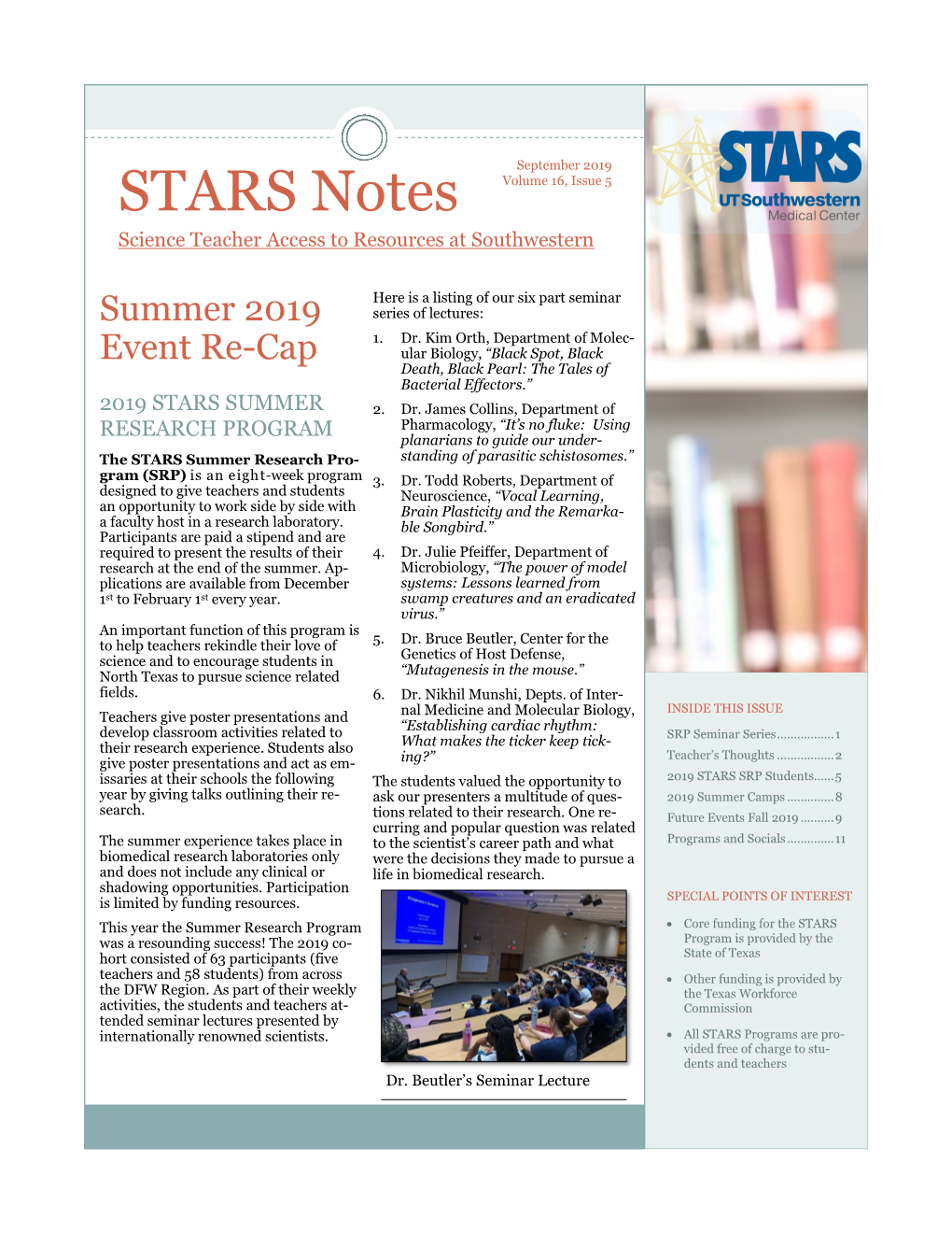 STARS Notes Volume 16, Issue 5 Science Teacher Access to Resources at Southwestern