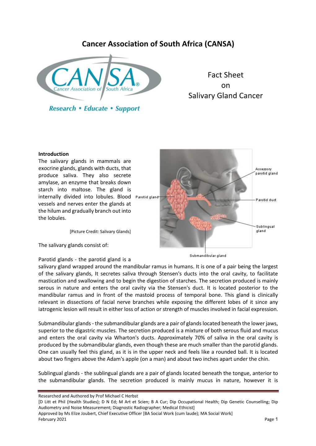 Cancer Association of South Africa (CANSA) Fact Sheet on Salivary Gland Cancer