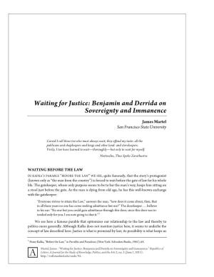 Waiting for Justice: Benjamin and Derrida on Sovereignty and Immanence