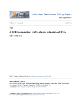 A Centering Analysis of Relative Clauses in English and Greek
