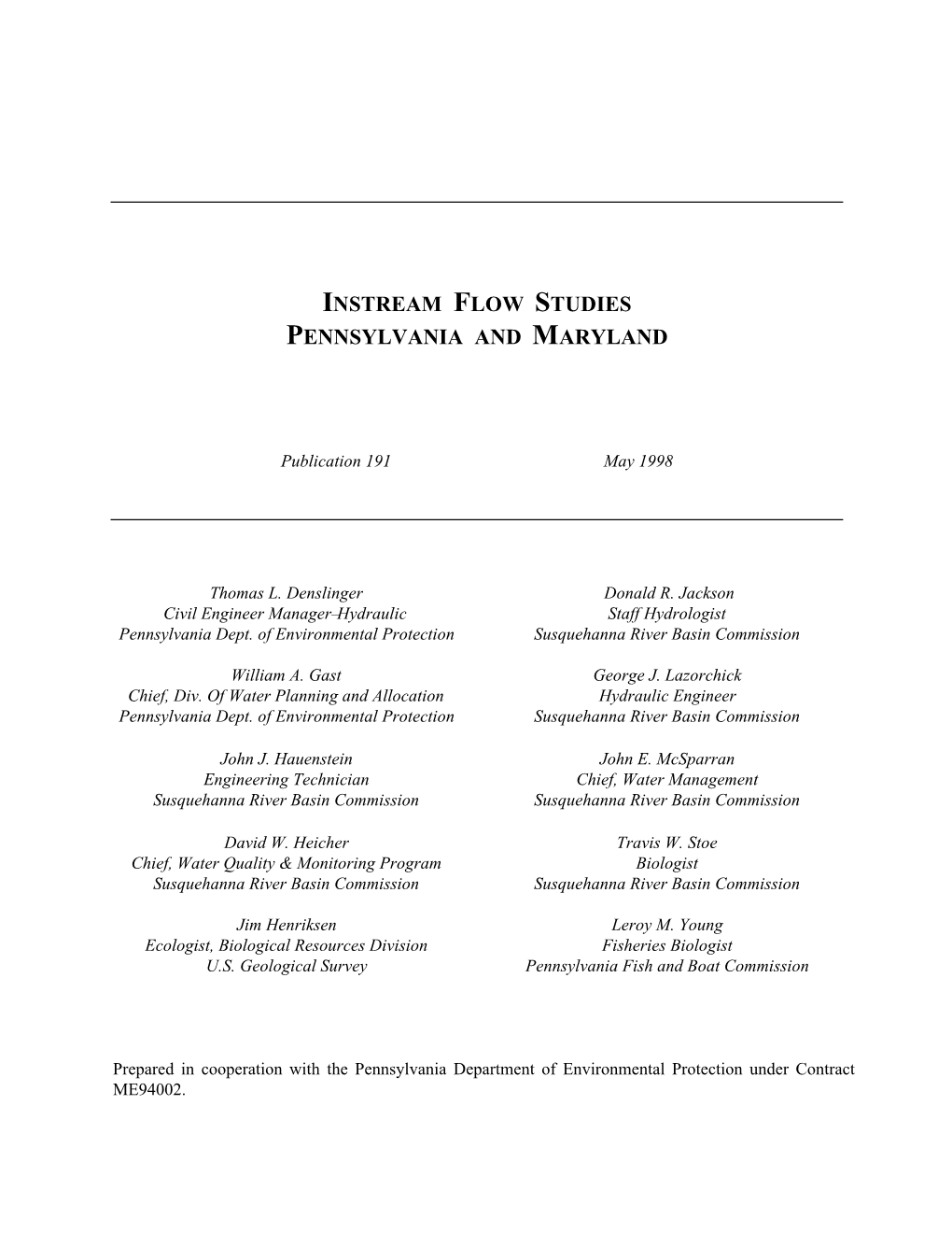 Instream Flow Studies Pennsylvania and Maryland