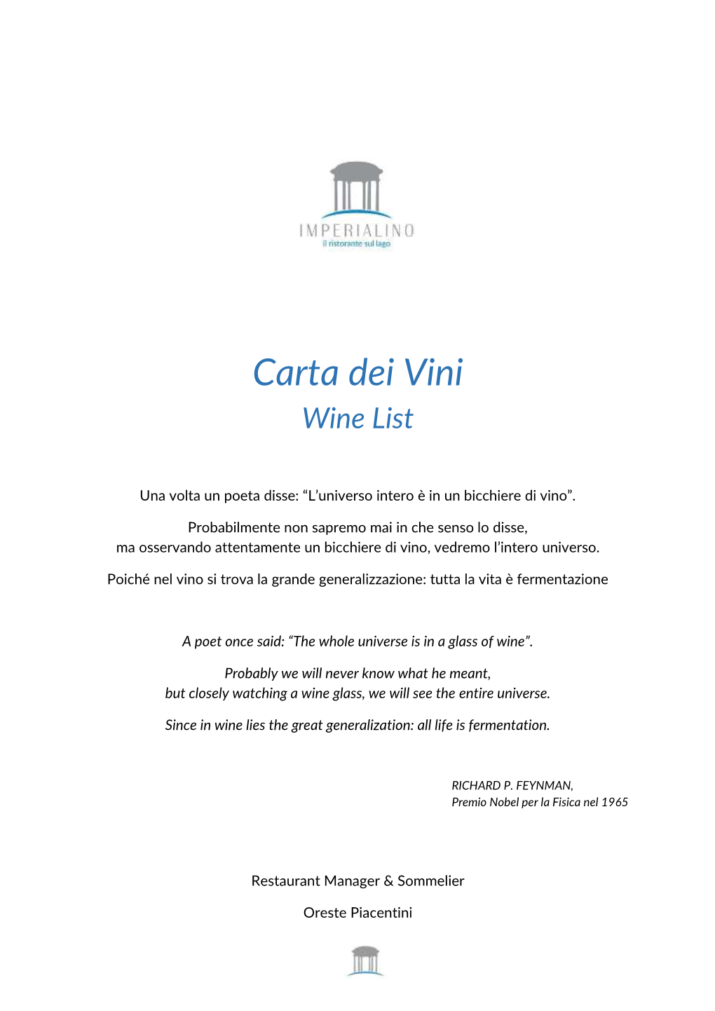 Carta Dei Vini Wine List