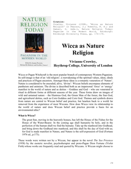 Wicca As Nature Religion' in Pearson, J.; Roberts, R
