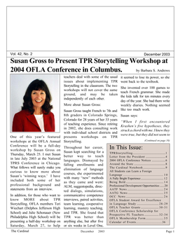 Susan Gross to Present TPR Storytelling Workshop at 2004 OFLA Conference in Columbus
