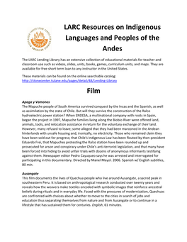 LARC Resources on Indigenous Languages and Peoples of the Andes Film