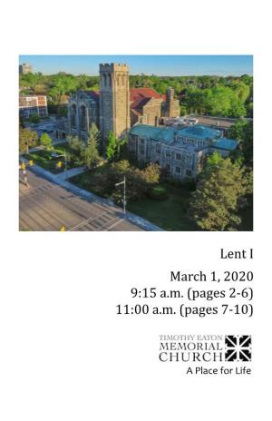 Lent I March 1, 2020 9:15 Am
