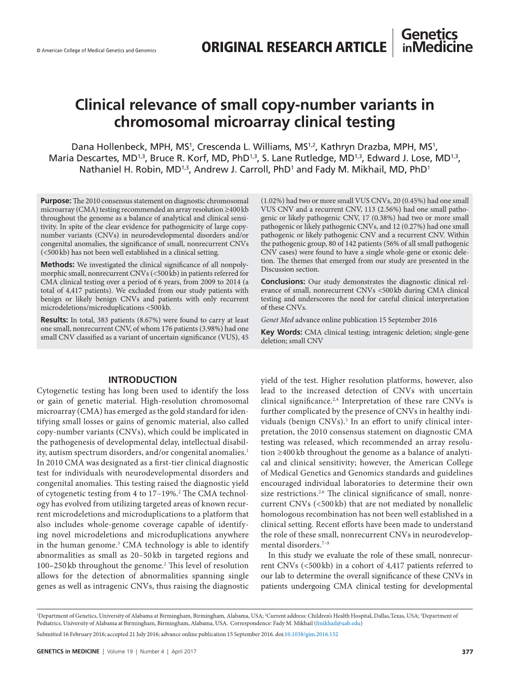 Clinical Relevance of Small Copy-Number Variants in Chromosomal Microarray Clinical Testing