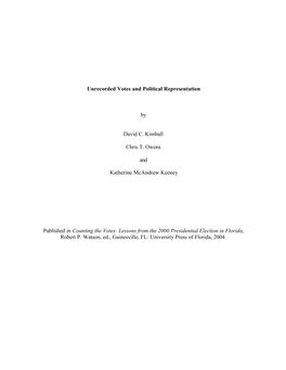 Unrecorded Votes and Political Representation by David C. Kimball