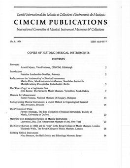 Copies of Historic Musical Instruments. CIMCIM Publications No. 3
