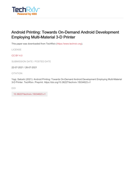 Towards On-Demand Android Development Employing Multi-Material 3-D Printer