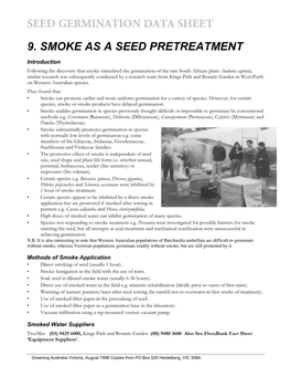 Seed Germination Data Sheet 9. Smoke As a Seed Pretreatment