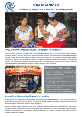 Iom Myanmar Maternal, Newborn and Child Health (Mnch)