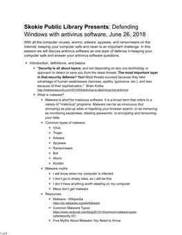 Defending Windows with Antivirus Software, June 26, 2018