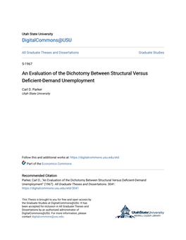 An Evaluation of the Dichotomy Between Structural Versus Deficient-Demand Unemployment