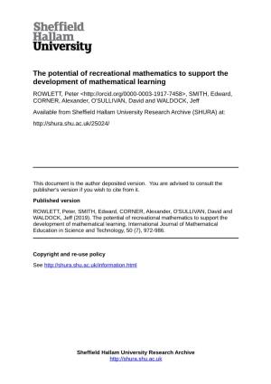 The Potential of Recreational Mathematics to Support The