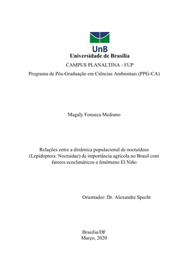 Universidade De Brasília CAMPUS PLANALTINA - FUP Programa De Pós-Graduação Em Ciências Ambientais (PPG-CA)
