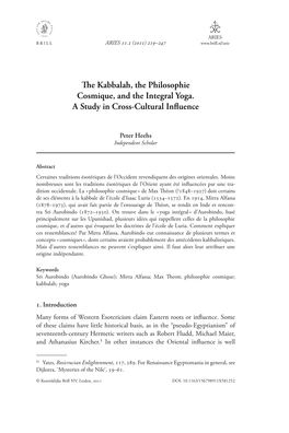 The Kabbalah, the Philosophie Cosmique, and the Integral Yoga. a Study in Cross-Cultural Inﬂuence