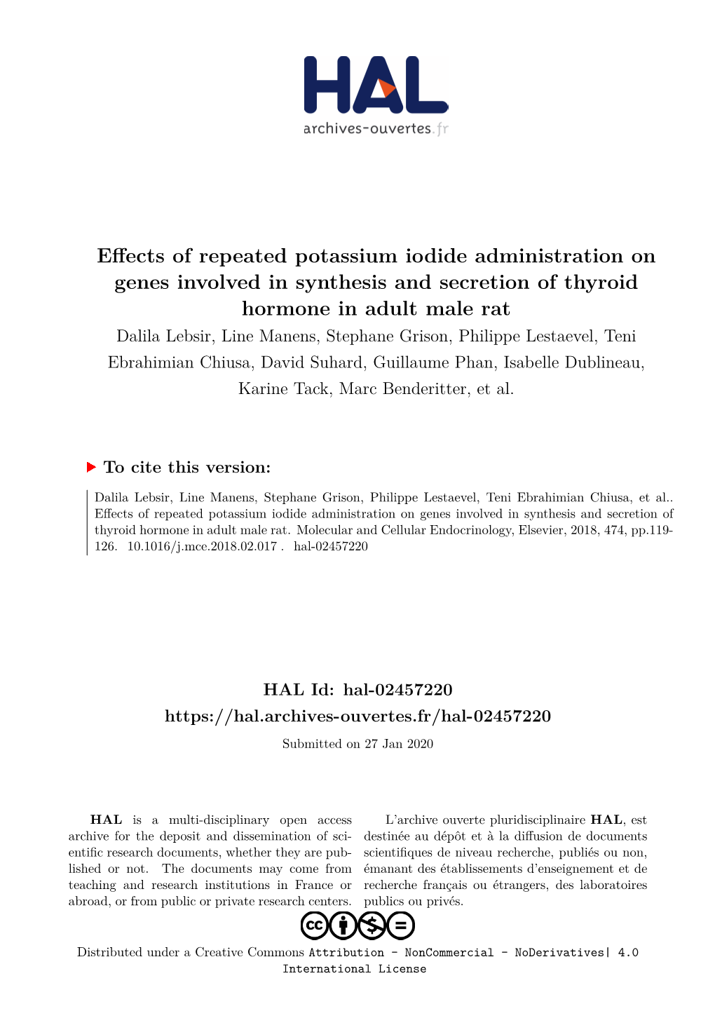 Effects of Repeated Potassium Iodide Administration on Genes Involved In