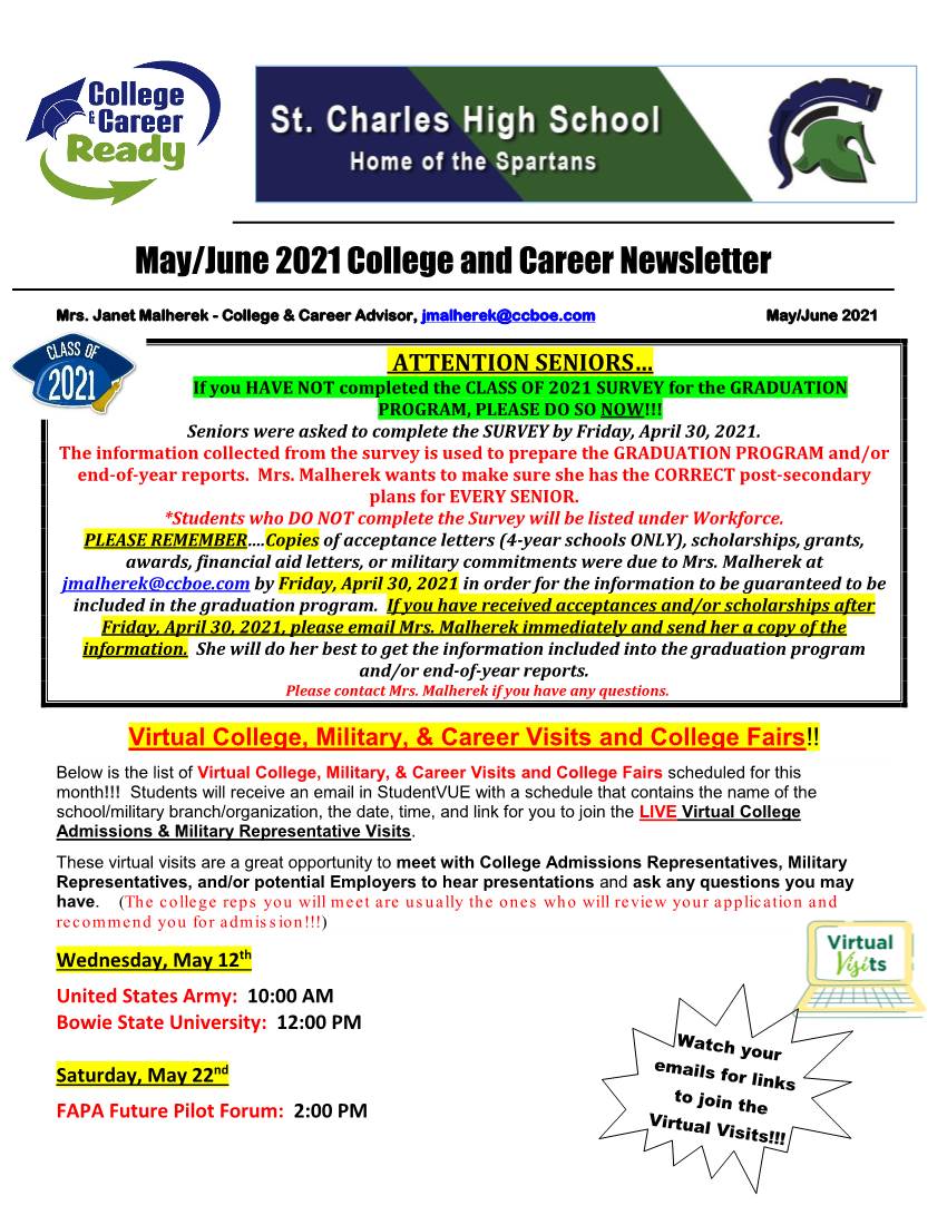 May/June 2021 College and Career Newsletter
