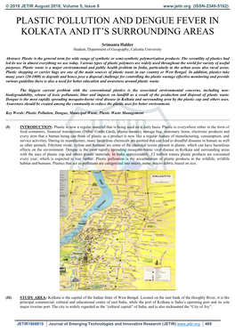 Plastic Pollution and Dengue Fever in Kolkata and It‟S Surrounding Areas