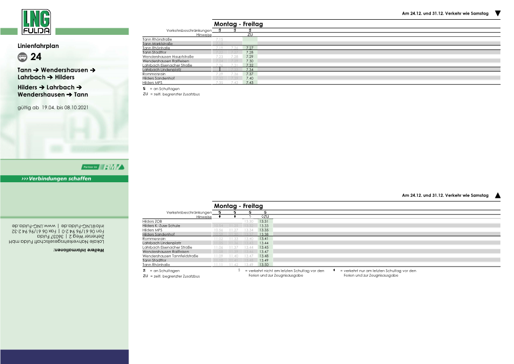 Linienfahrplan Tann Wendershausen Lahrbach Hilders Montag