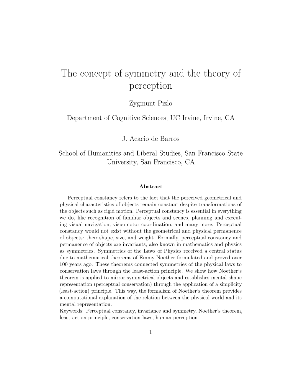 The Concept of Symmetry and the Theory of Perception