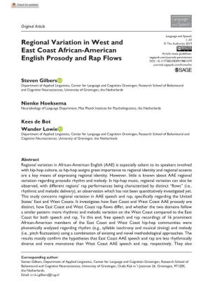Regional Variation in West and East Coast African-American English Prosody and Rap Flows